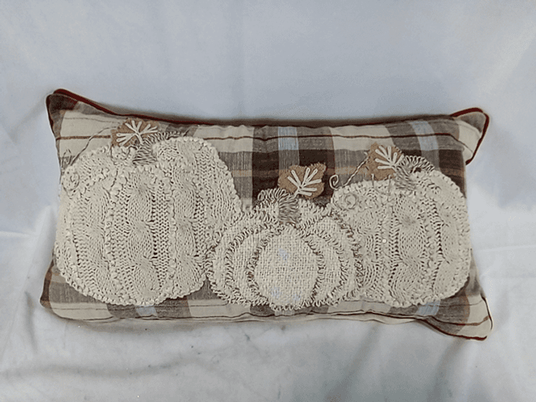 The Farmhouse Rachel Ashwell Pillow Pumpkins Woven Textured Plaid ...