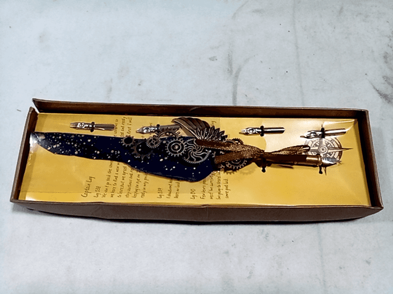 Oumefar Feather Dip Pen Set - Antique Calligraphy Writing Pen With 5 Nibs, Gift Box (Blue) - View #10
