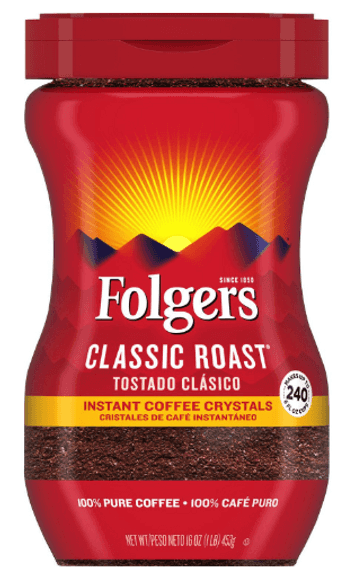 Folgers Classic Roast Instant Coffee Crystals – 16 Oz (1 Lb) Jar, Medium Roast, Gluten Free, Halal, Exp: March 2026