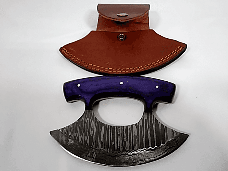 Lot of 2 Handmade Damascus Chef Ulu Knife Pizza Cutter Case Included