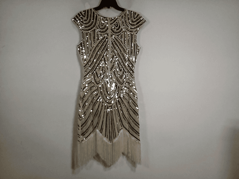 silver beaded flapper dress Chic and Holland HF110566 Prom Dress - Nude main image 0