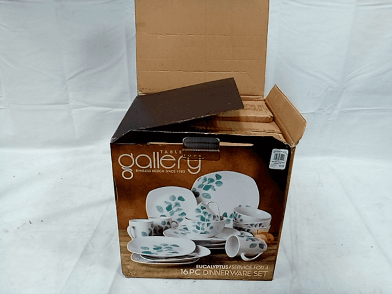 Tabletops Gallery, Eucalyptus 16Piece Dinnerware Set, Green, White