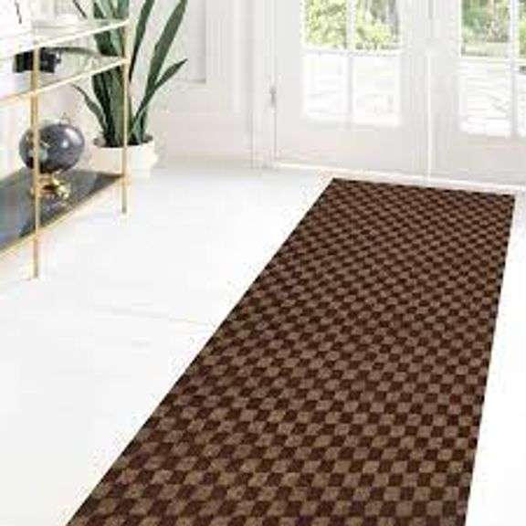 Hallway NonSlip Runner Rug in Checkered Brown Dutch Goat
