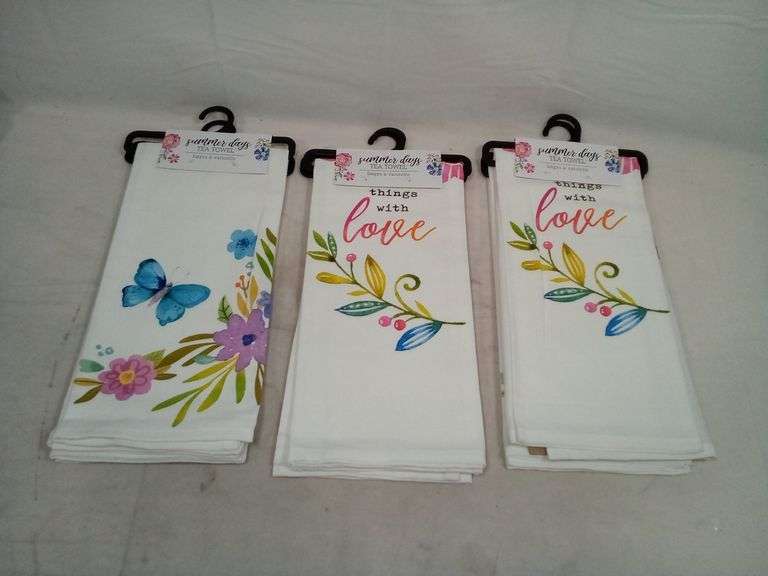 GiftCraft, Summer Days, Tea Towels, 6 Pieces, Butterflies & Flower