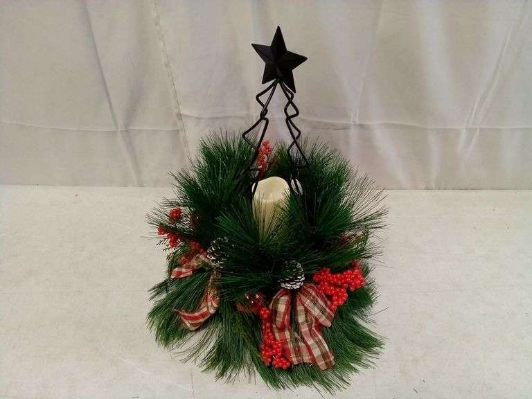 White And Green Christmas Star Candle Holder, 22"