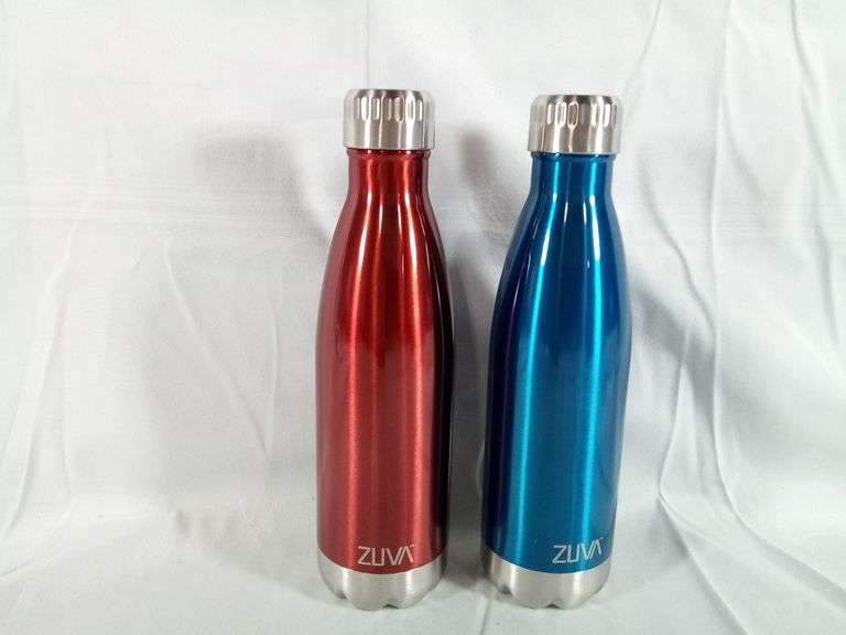 Assortment of 2 - Zuva Insulated Double Wall Vacuum Stainless Steel Water Bottles, 17oz