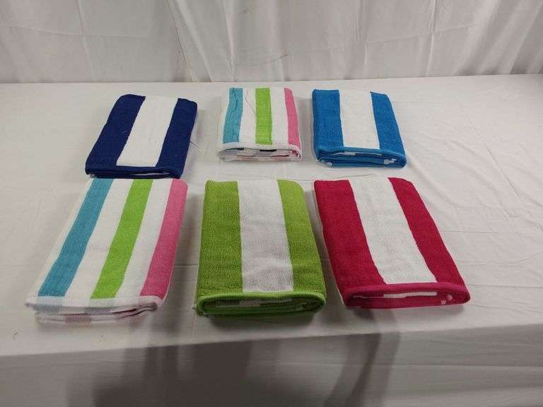 Set of 6 Colorful Striped Beach Towels