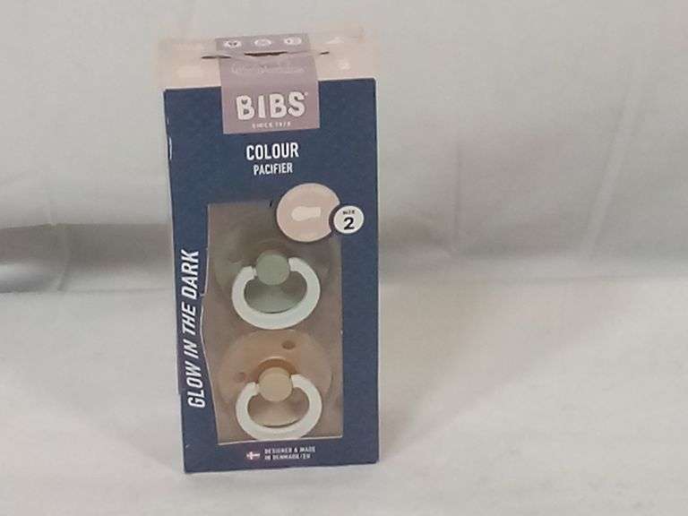 BIBS Colour Glow in the Dark Round Pacifier Set – Sage, Vanilla Size: 2 2 Piece