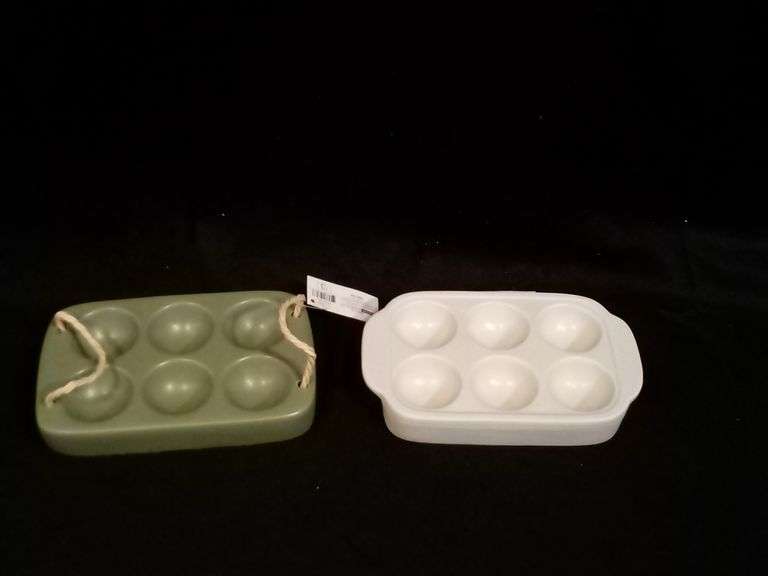 Assortment of 2 Easter Earthenware Ceramic Deviled Egg Holders