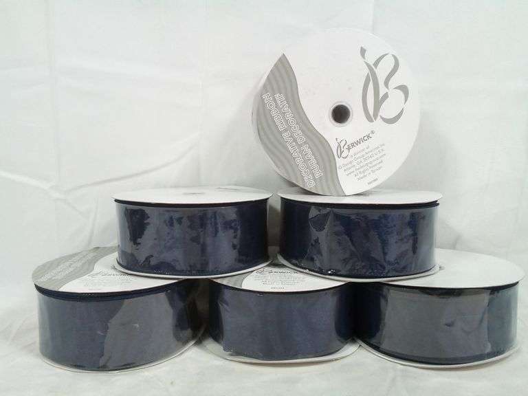 Lot Of 6 Berwick Offray, Wired Edge Sheer Ribbon, Navy, 2.5 inch x 50