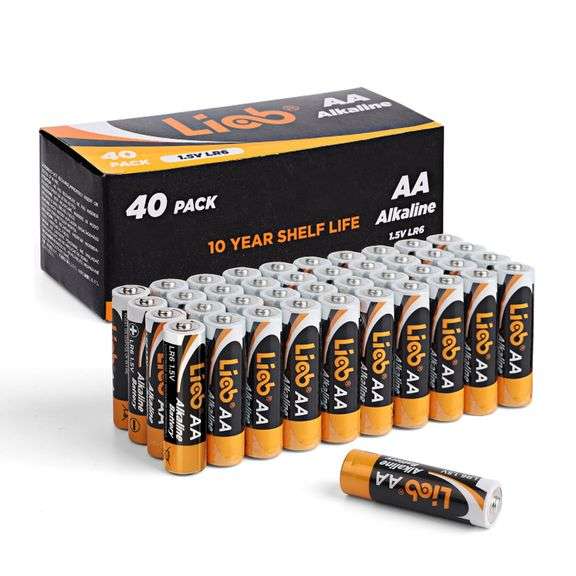 LiCB, Double A Alkaline Batteries, 1.5V LR6, 40 Count